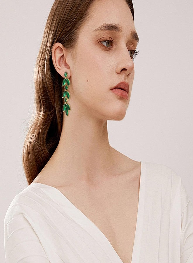 GAOKOXI Green Emerald Cubic Zirconia Wedding Earrings for Bridal Elegant Rhinestone Crystal Drop Dangle Earrings for Women Bridesmaids Guest Party Prom Jewelry Trendy - Image 3